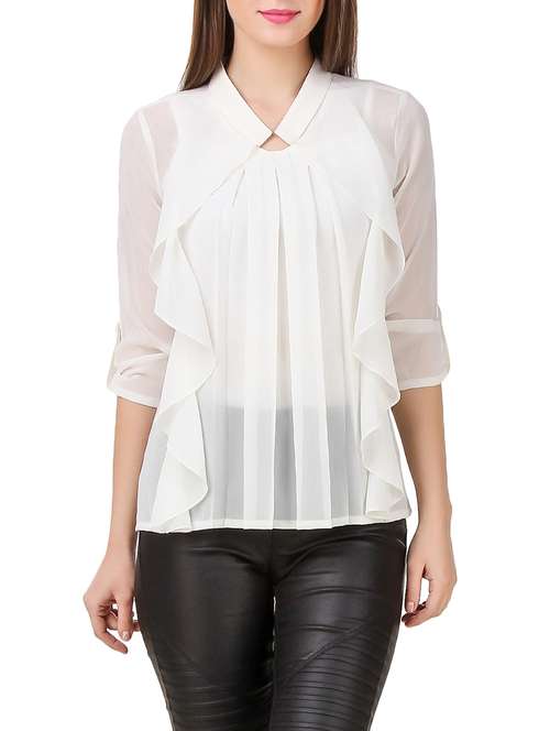 pleated sheer ruffled top - 13078376 - Very Small Image - 1