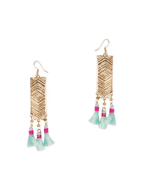Gold and blue tassel trim tassel earrings - 13153109 - Very Small Image - 1