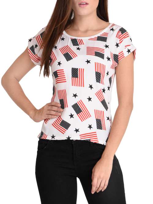 white printed poly crepe regular top - 13185907 - Very Small Image - 1