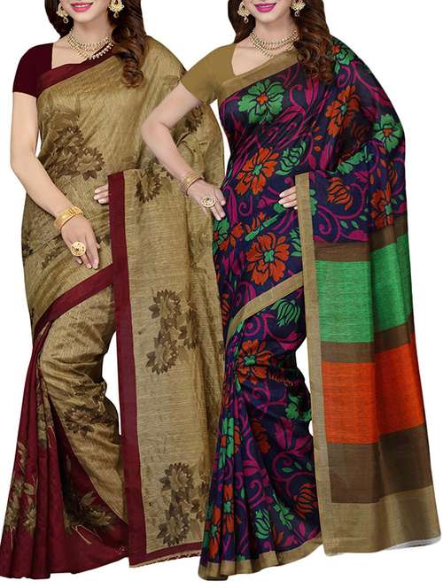 multi colored combo saree with blouse - 13293397 - Very Small Image - 1