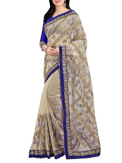 beige net embellished saree with blouse - 13331008 - Very Small Image - 1