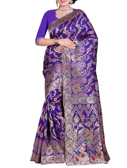blue silk banarasi saree with blouse - 13386434 - Very Small Image - 1