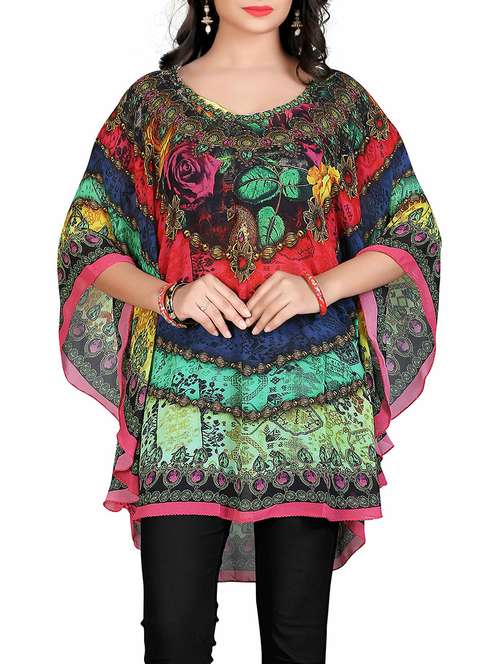 multicolored printed georgette kaftan - 13386919 - Very Small Image - 1