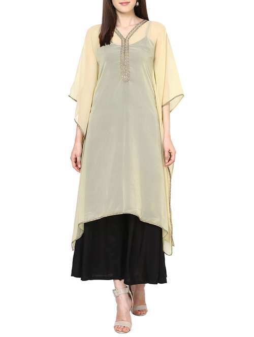 beige georgette kaftan kurta - 13648180 - Very Small Image - 1