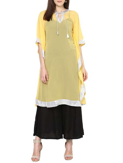 yellow georgette kaftan kurta - 13648182 - Very Small Image - 1