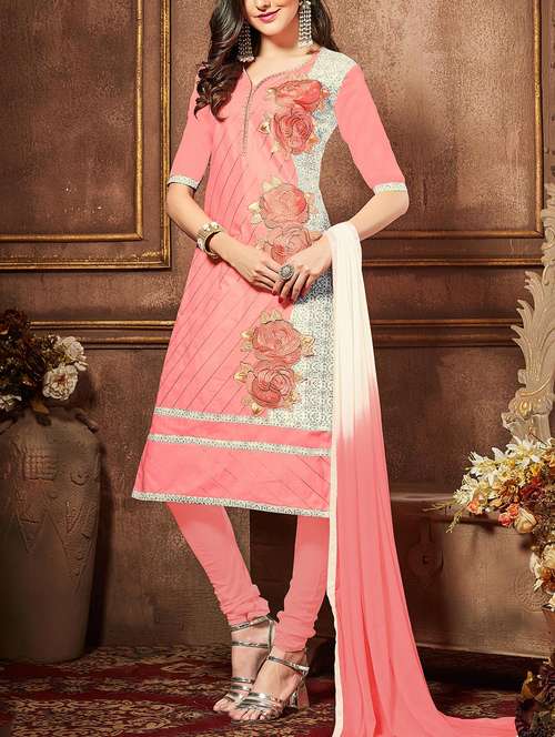 embroidered unstitched churidaar suit - 13667446 - Very Small Image - 1