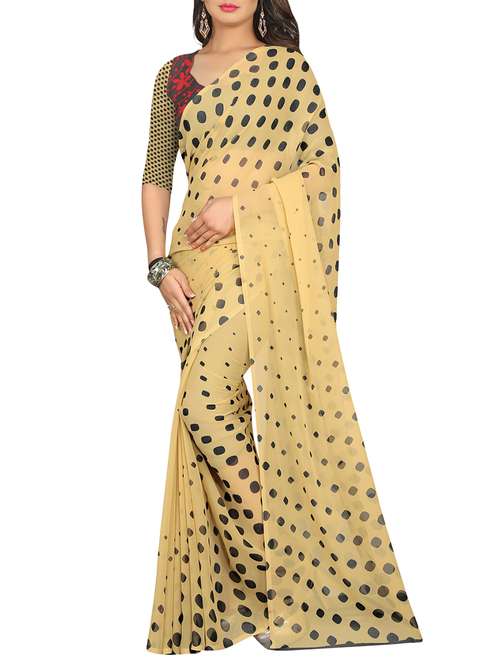 beige georgette printed saree with blouse - 13669928 - Very Small Image - 1