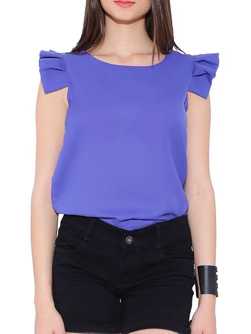 frill trim cap sleeved solid top - 13933673 - Very Small Image - 1