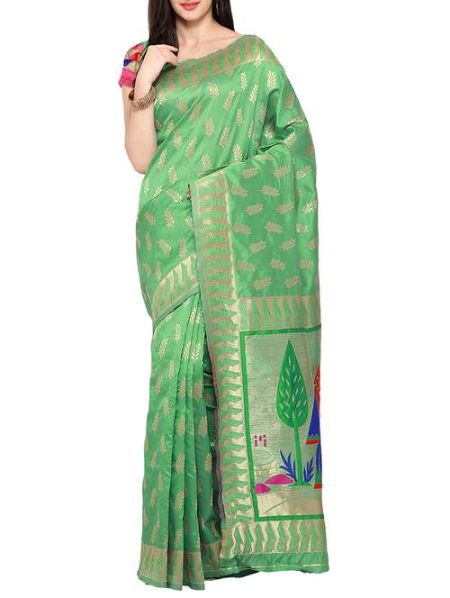 green art silk woven saree with blouse - 13981987 - Very Small Image - 1