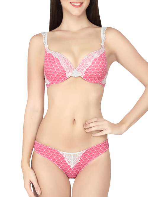 printed pink bra and panty set - 13996724 - Very Small Image - 1