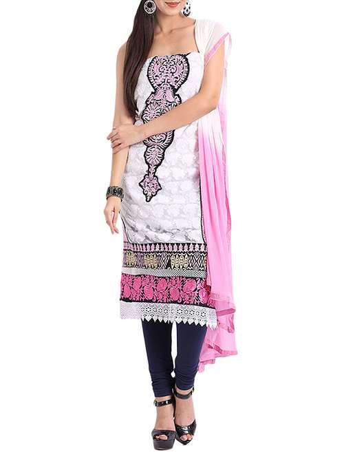 white georgette embroidered dress material - 14009866 - Very Small Image - 1