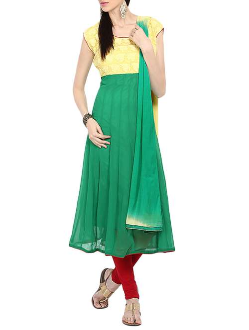 green georgette anarkali dress material - 14009883 - Very Small Image - 1