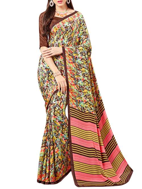 multi crepe printed saree with blouse - 14053078 - Very Small Image - 1