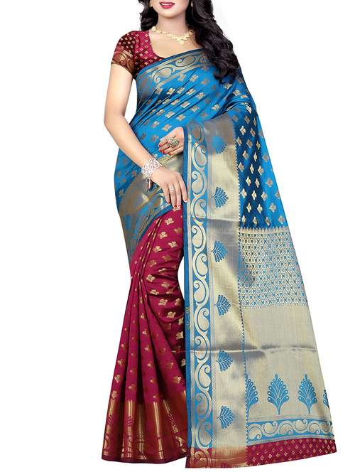 Blue banarasi saree with blouse - 14066272 - Very Small Image - 1