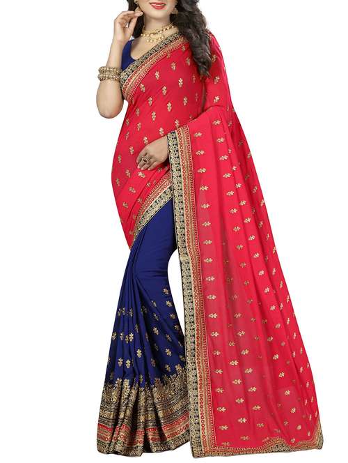 blue embroidered half & half saree with blouse - 14082274 - Very Small Image - 1
