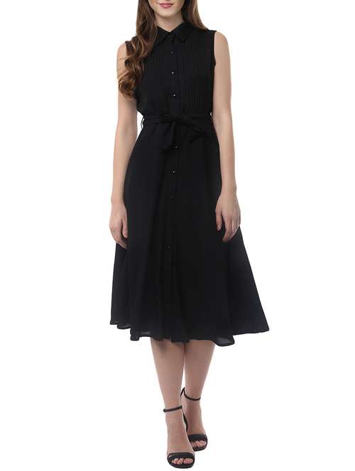 solid black poly blend dress - 14094284 - Very Small Image - 1