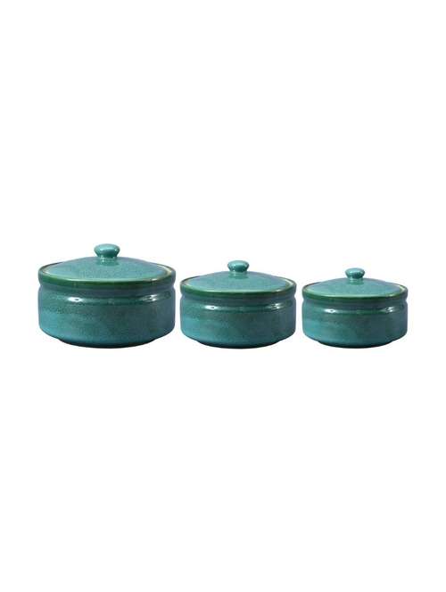 serving donga casserole ceramic/stoneware in green ferrous (1 large, 1 medium & 1 small) (set of 3) handmade by caffeine - 14167697 - Very Small Image - 1