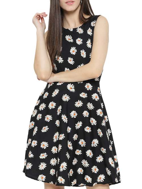 black polyester fit & flare dress - 14174728 - Very Small Image - 1