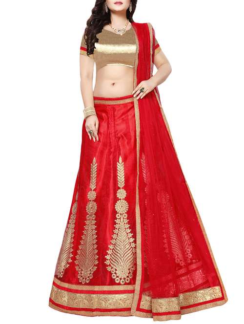red a-line embroidered lehenga - 14181265 - Very Small Image - 1