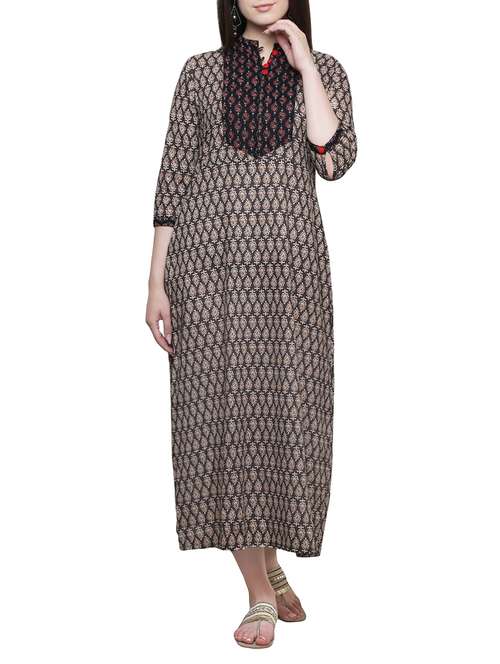 brown cotton a-line kurta - 14206779 - Very Small Image - 1