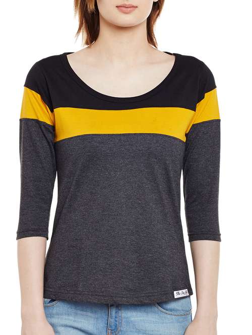 scoop neck color block tee - 14237919 - Very Small Image - 1