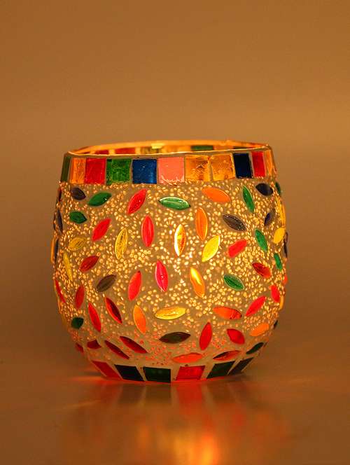 new design candle votive decorated with colorful chips & beads(set of 2) - 14261439 - Very Small Image - 1