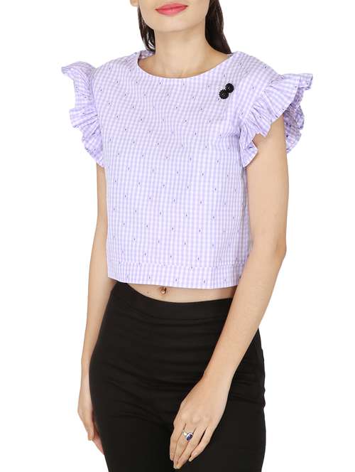 purple checkered cotton crop top - 14384152 - Very Small Image - 1