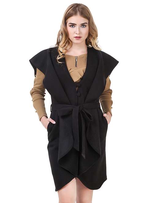 black tie front solid overcoat - 14397964 - Very Small Image - 1