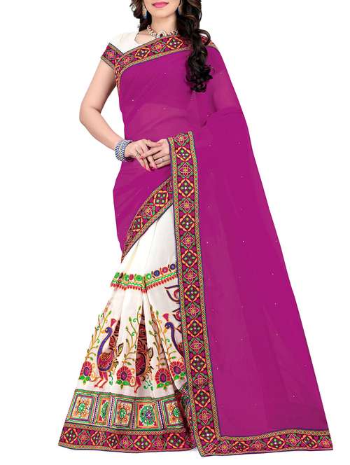 women's animal print purple colored saree with blouse - 14416381 - Very Small Image - 1