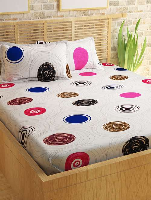 100% cotton multicolored double bedsheet with 2 pillow covers - 14437347 - Very Small Image - 1