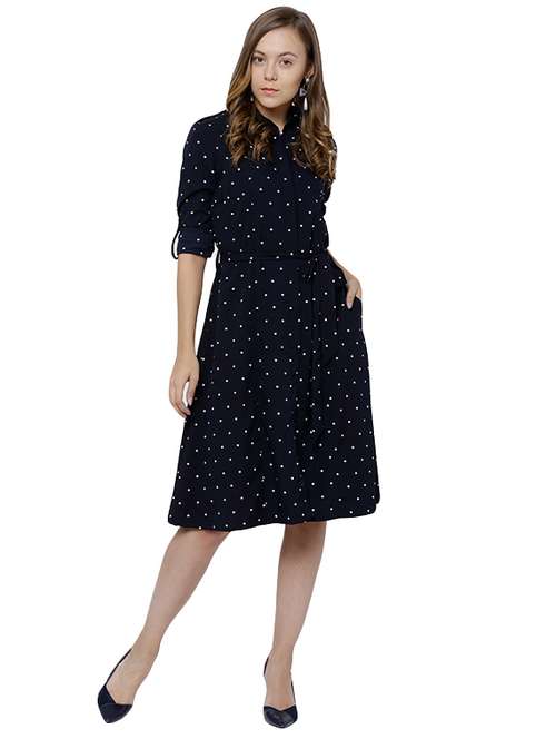 dark blue printed shirt dress - 14451872 - Very Small Image - 1