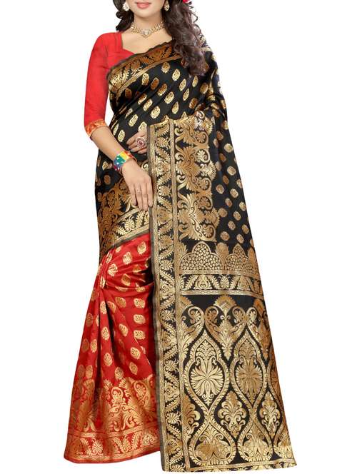 black banarasi silk saree with blouse - 14459010 - Very Small Image - 1