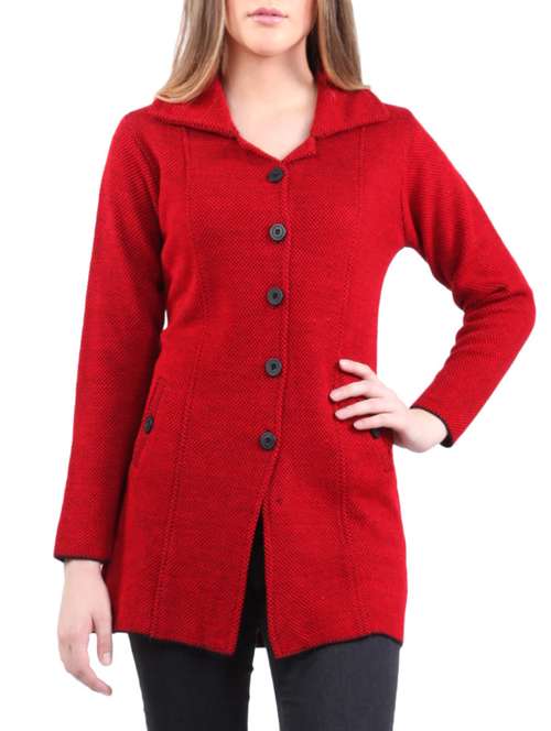 red self design full sleeves coatigan - 14491258 - Very Small Image - 1