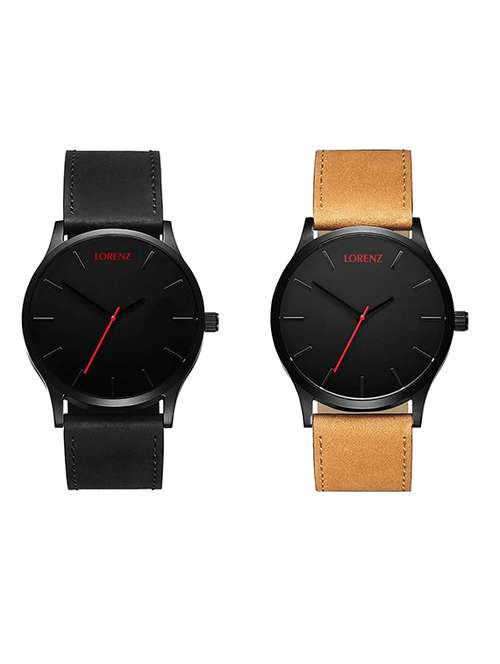 lorenz genuine combo of 2 tan & black analog watch-  for men- mk-4849a - 14535511 - Very Small Image - 1