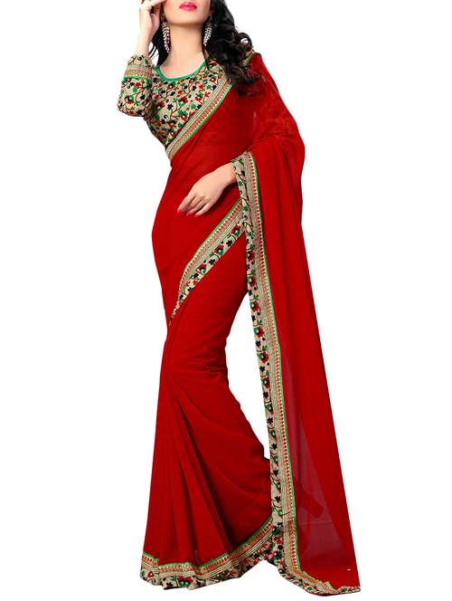 floral lace bordered saree with blouse - 14550911 - Very Small Image - 1