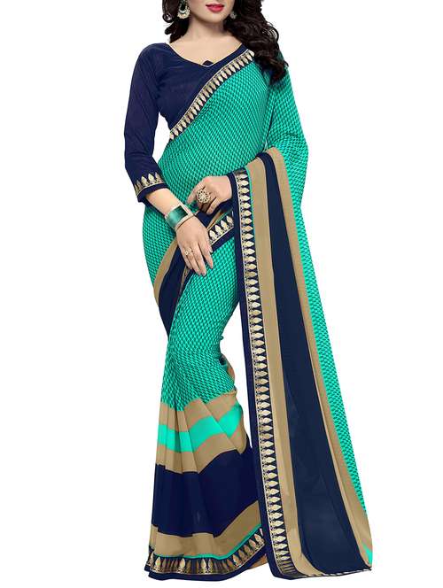 contrast bordered printed saree with blouse - 14551363 - Very Small Image - 1