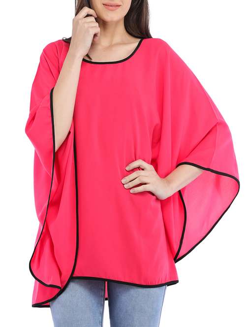 contrast piping solid kaftan top  - 14554249 - Very Small Image - 1