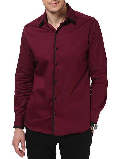 maroon solid casual shirt - 14557708 - Very Small Image - 1