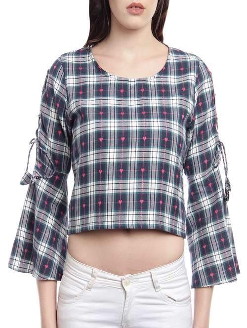 tie up bell sleeved printed crop top - 14594685 - Very Small Image - 1