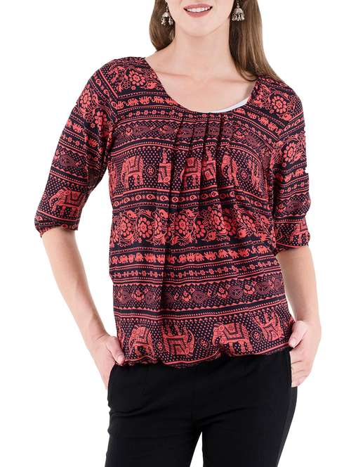 pleated front blouson top - 14602742 - Very Small Image - 1