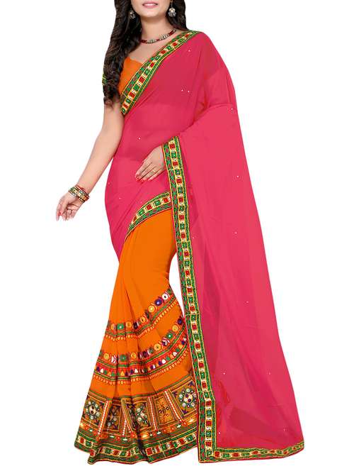 women's  pink colored saree with blouse - 14603884 - Very Small Image - 1
