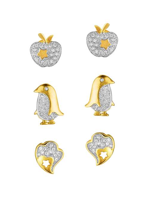 white brass studs (set of 3) earrings - 14620373 - Very Small Image - 1