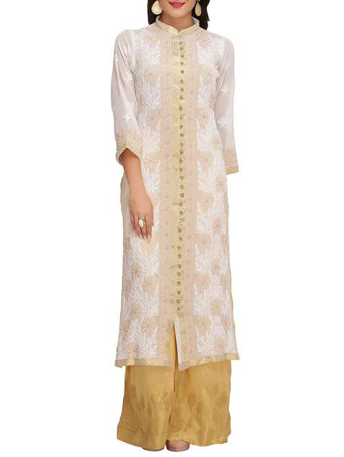 ada white faux georgette straight kurta - 14664704 - Very Small Image - 1