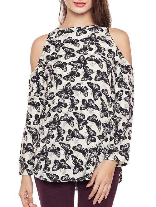 beige printed casual top - 14734189 - Very Small Image - 1