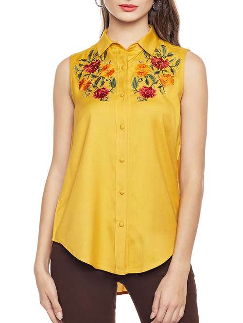 yellow rayon casual top - 14734197 - Very Small Image - 1