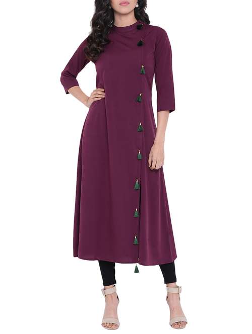 purple  crepe a-line  kurta - 14740290 - Very Small Image - 1