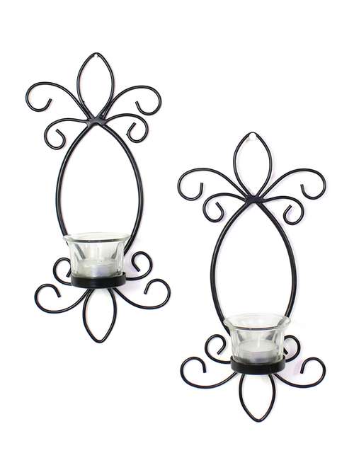 wall sconce with 2 transparent glass cup holder and bonus tea light candles ( set of 2 ) - 14757041 - Very Small Image - 1
