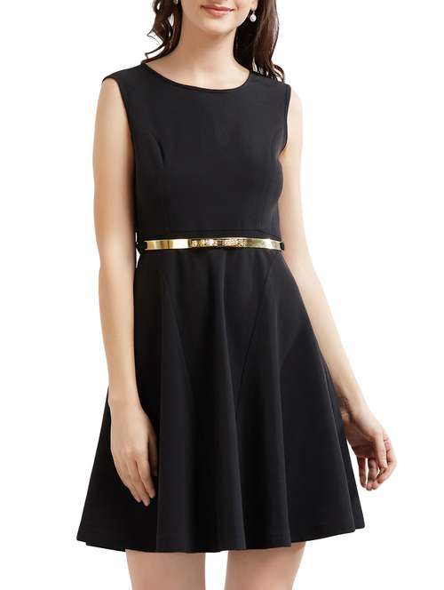 round neck belted skater dress - 14784521 - Very Small Image - 1