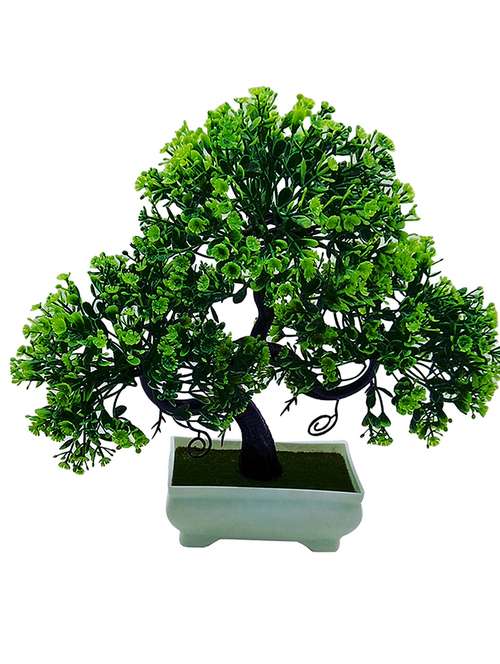 artificial plant with pot - s shaped bonsai with green leaves and green flowers by random® - 14804858 - Very Small Image - 1