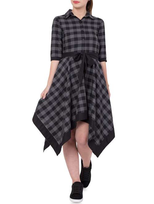 grey cotton asymmetric dress - 14884577 - Very Small Image - 1